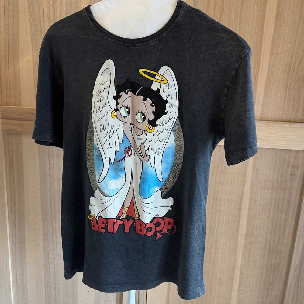 Zara Betty Boop Angel | Devil Graphic T-Shirt. Women’s Sz-M Washed Gray | Comfy